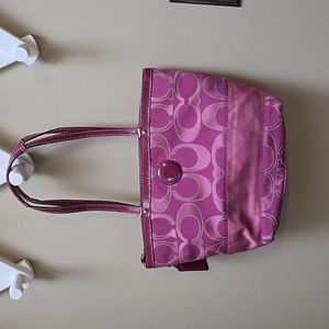 Coach Pink Signature Canvas Leather Tote Shoulder Bag